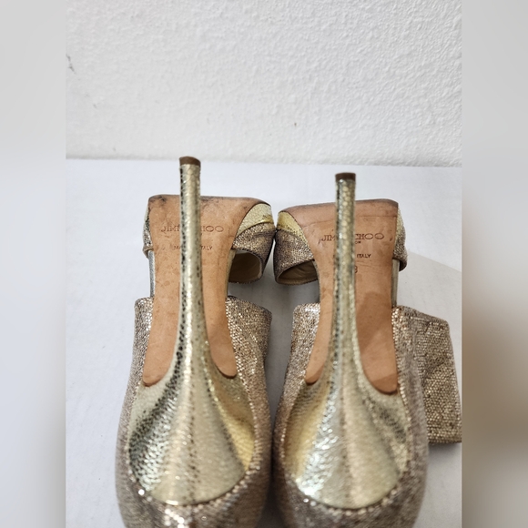 Jimmy Choo Women Shoes Gold Glitter Peep Toe Platform Heels EU 39 US 9 - Picture 8 of 10